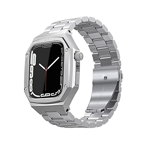 TONECY 45 mm, 44 mm für iWatch Serie 7, 6, SE, 5, 4, Edelstahlgehäuse, Uhrenarmband, modifizierter Metallschutz für Apple Watch-Zubehör, Band (Farbe: Silber, Größe: 40 mm)