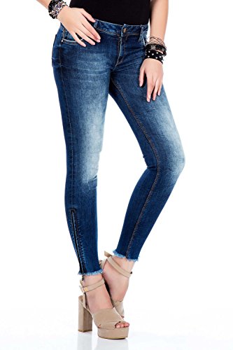 CIPO&BAXX Damen Jeans mit Frayed Legs und Zipper, Blau, 26W / 32L