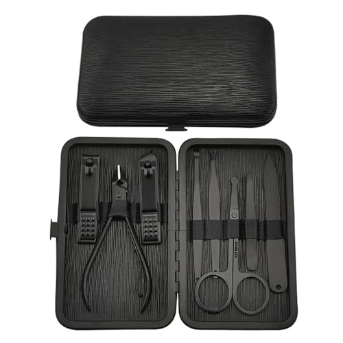 ISCBAFYX Nagelknipser-Set, Zehennagelzangen, Schneider, abgestorbene Haut, Schmutzentferner, Pediküre, Pflege, Nagelfeile, Werkzeug mit Etui, 8 Stück, Schwarz