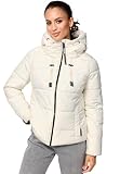 MARIKOO Damen Winterjacke Steppjacke Winter Jacke gesteppt warm mit Kapuze B977 [B977-Shimo-Offwhite-Gr.L]