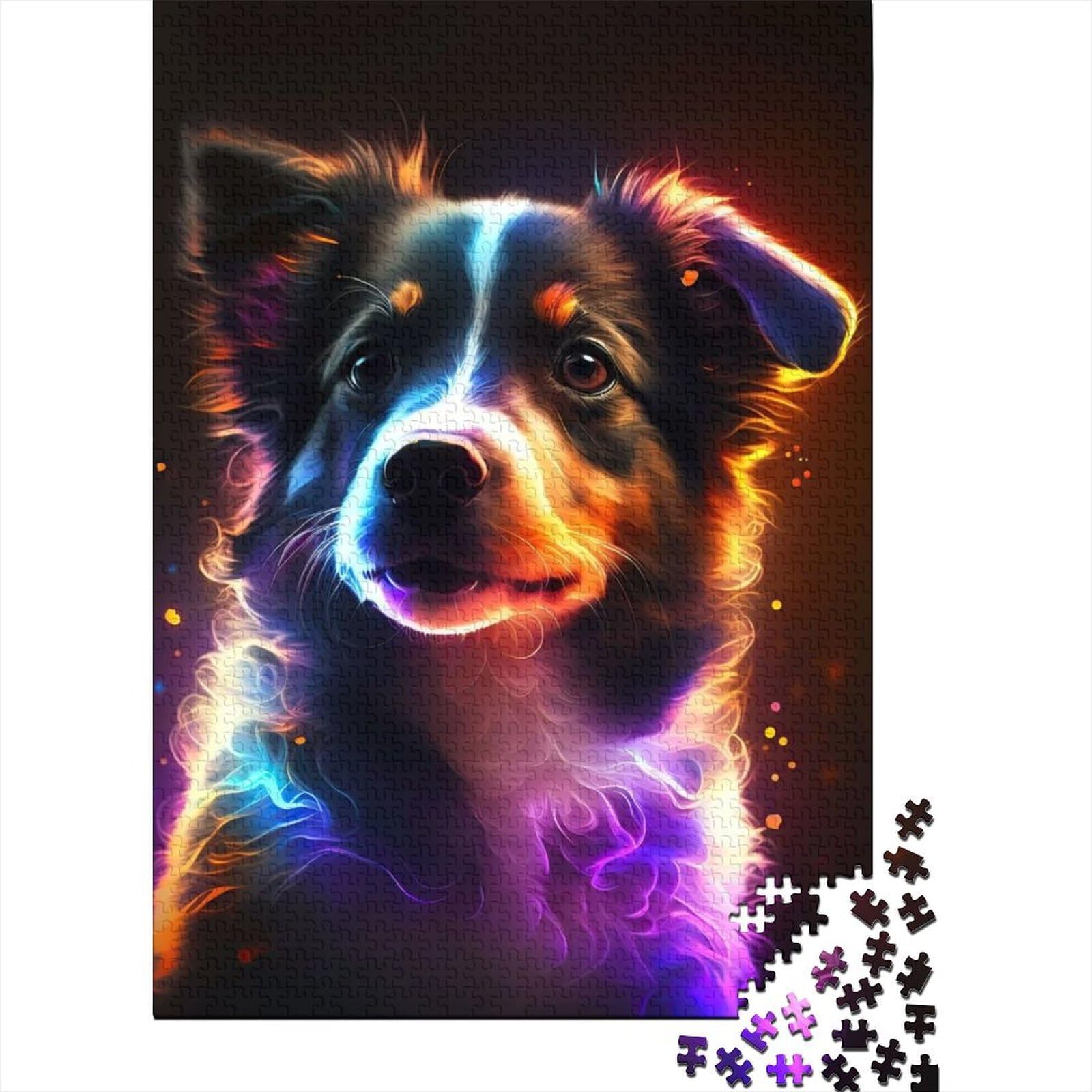 1000-teiliges Puzzle für Erwachsene und Teenager, Hund, Neon-Tier, Holzpuzzle für Erwachsene, Puzzle-Spielzeug, Lernpuzzle, Familienspiel (Größe: 75 x 50 cm)