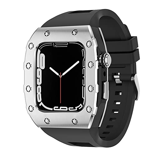 TONECY Luxus-Modifikationsset für Apple Watch Band 8, 7, 6, 5, 4, 3, 44 mm, 45 mm, Metallrahmen, Lünette, Uhrenarmband, für iWatch Serie 7, 6, 5 SE (Farbe: Schwarz-SB, Größe: 44 mm)