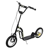 HOMCOM Kinderroller ab 5 Jahre Scooter Kinderscooter Tretroller Cityroller Kinder Roller Kickboard mit Luftreifen 12 Zoll Gummi Aluminium Schwarz 120 x 58 x 85-95 cm