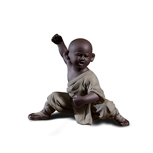 DIYOMR Chinesische Kung Fu Shaolin Mönch Figuren Basteln Ornamente Statuen, Keramik Kung Fu Kampfsport Skulptur für Heimdekoration Display Desktop (grau)