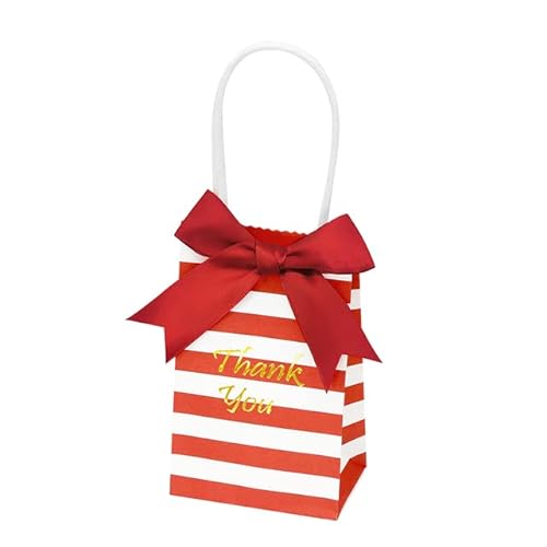 5 STÜCKE Papiertüten mit Griff Kraft Geschenktüte Verpackung Süßigkeiten Plätzchen Verpackung Hochzeitsfeier Goodie Bags Süßigkeiten Kleine Schleife-5 STÜCKE Rote Schleife, 15 x 21 x 8 cm