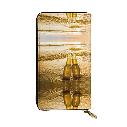 DMORJ Flaschen Bier Strand Sonnenuntergang Zeit Leder Lange Clutch Geldbörse: 19 x 10 cm Bequem Leicht Wasserdicht Langlebig Schönes Geschenk, Schwarz, Einheitsgröße, Schwarz , Einheitsgröße