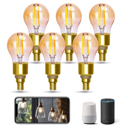 Aigostar Alexa Glühbirne E14， Smart LED Vintage Lampe， Smarte Glühbirne G45 Bernstein Globe， 4.5W 470LM， Warmweiß Dimmbar 2700K -6500K， Kompatibel mit Alexa und Google Home， 6 Stücke