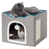 Jeenuuder Großes Katzenbett mit Ballaufhängung und Kratzunterlage. Doppellagiges, Faltbares Katzenbett für Hauskatzen, die das Ganze Jahr über Schlafen,B