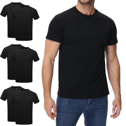 FALARY T Shirt Herren Schwarz 100% Bio Baumwolle Rundhalsausschnitt 6er pack 3XL