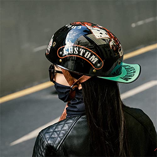 BGMKE Retro Motorrad Half Helm Vintage Erwachsene Roller Moped Baseball Cap Retro Halbschale Jet-Helm ECE Zertifizierung Motorrad-Helm Brain-Cap Roller-Helm Scooter-Helm Chopper Mofa Helm