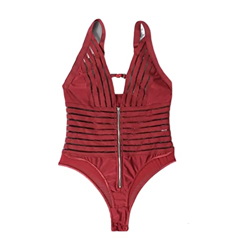 Dessous Damen Sexy Unterwäsche Leichter Sexy Perspective Webbing Body Mit Front Row Reißverschluss Burgund L