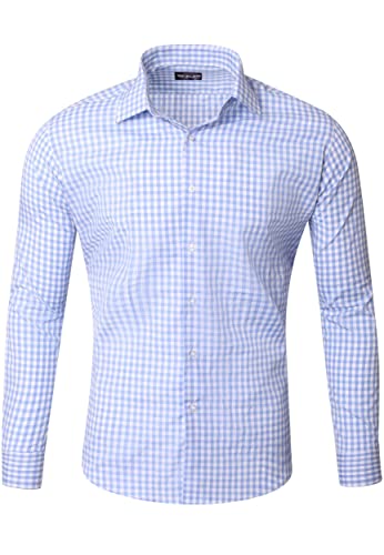 Reslad Kariertes Hemd-Herren Slim Fit Freizeithemd kariert Hemd Trachtenhemd Karo-Hemd RS-7007 Hellblau XL