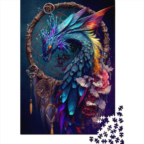 Bunter Drache, Holzpuzzle für Erwachsene, 1000 Teile, für Erwachsene, schwierige Puzzles mit passendem Poster und Wissensblatt, 75 x 50 cm