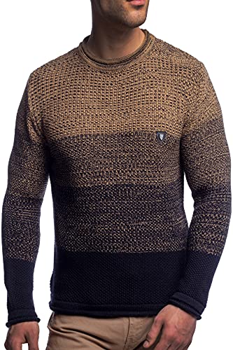 Karl's People Herren Strickpullover Langarm Rundhalspullover K-113 (L, Camel)