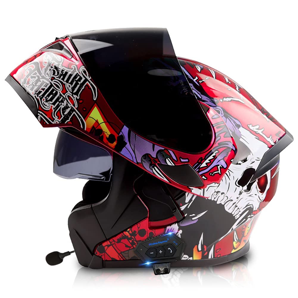 Klapphelm mit Bluetooth,Helm für Motorräder Integralhelme Flip-up Motorradhelm ECE-Zertifizierung Anti-Fog-Doppelspiegel Die Windgeräusche Leicht für Frauen Männer Unisex 57~64CM