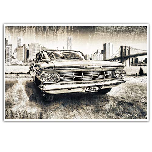 CanvasArts Impala - Poster ohne Rahmen - Oldtimer Auto USA Sepia Vintage kompatibel mit Chevrolet (100 x 70 cm, Poster)