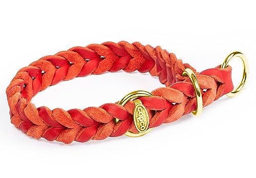 CopcoPet - Fettleder Hundehalsband Würger geflochten mit Messing Zugstopp-Ring, Rot 45-50 cm x 20 mm Hunde Halsband