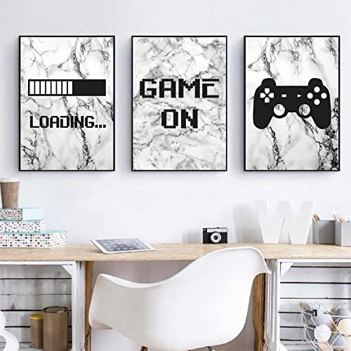 Marmor Gaming Minimalistische Gemälde Leinwand Bild Und Poster Jungen Raumdekoration Videospiel Wandbilder Kunstdrucke Spielzimmer Wanddekor Rahmenlos 40×50cm×3 StüCk