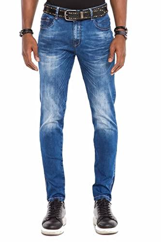 Cipo & Baxx Herren Jeans Hose Denim Regular Fit Basic Straight CD502 Blau 5-Pocket Design W36 L32