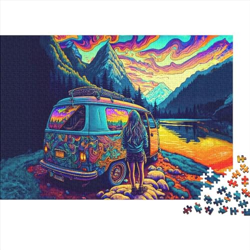 Schwierige, anspruchsvolle Puzzles, 500-teiliges psychedelisches Roadtrip-Holzpuzzle für Erwachsene und Teenager, interessante Puzzles zur Stressreduzierung (Größe 52x38cm)