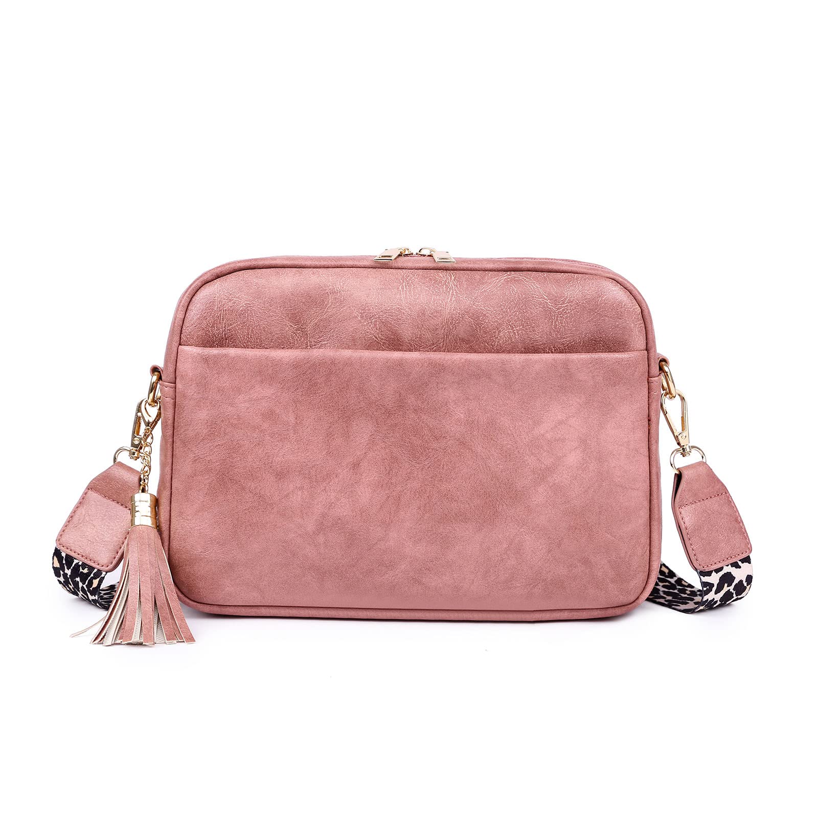 ohodhmnu Damen Tragetasche, Damen Gitarrengurt Crossbody Taschen PU Leder Tasche All-Matching Schultertaschen Retro Tasche Geldbörse, rose, 34 EU