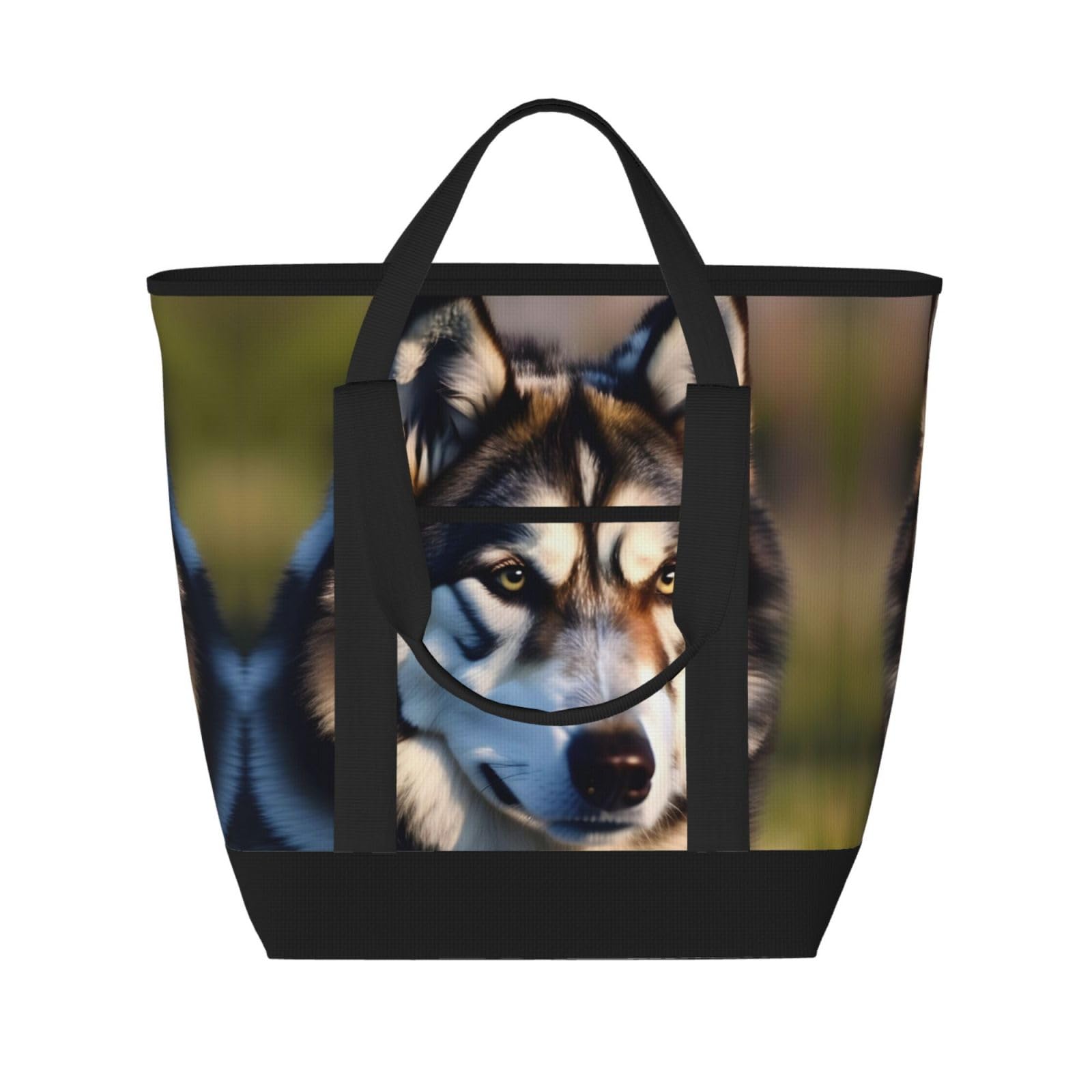 YQxwJL Isolierte Kühltasche mit schönem Husky-Aufdruck, großes Fassungsvermögen, Einkaufstasche, Reisen, Strand, wiederverwendbare Einkaufstasche für Erwachsene, Schwarz, Einheitsgröße