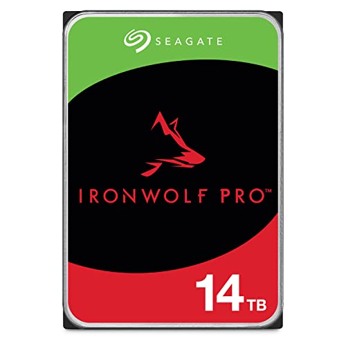 Seagate IronWolf Pro, NAS interne Festplatte 14 TB, 3.5 Zoll, 7200 U/Min, CMR, 256 MB Cache, SATA 6 GB/S, inkl. 3 Jahre Rescue Service, Modellnr.: ST14000NT001