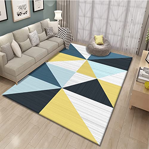 Teppich Gelbe Geometrie Teppich Moderne Abstrakte Polyester,Für Wohnzimmer Schlafzimmer Esszimmer rutschfeste Weiche Teppich,Faltbar Küchenteppich,Pflegeleicht,80X120Cm