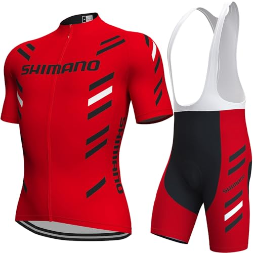 Fenovel Fahrradtrikot, Herren Fahrradanzug, Schnell Trocknender Und Atmungsaktiver Radsportanzug, 19D Gepolsterte Hosenträger Shorts (Red, M)