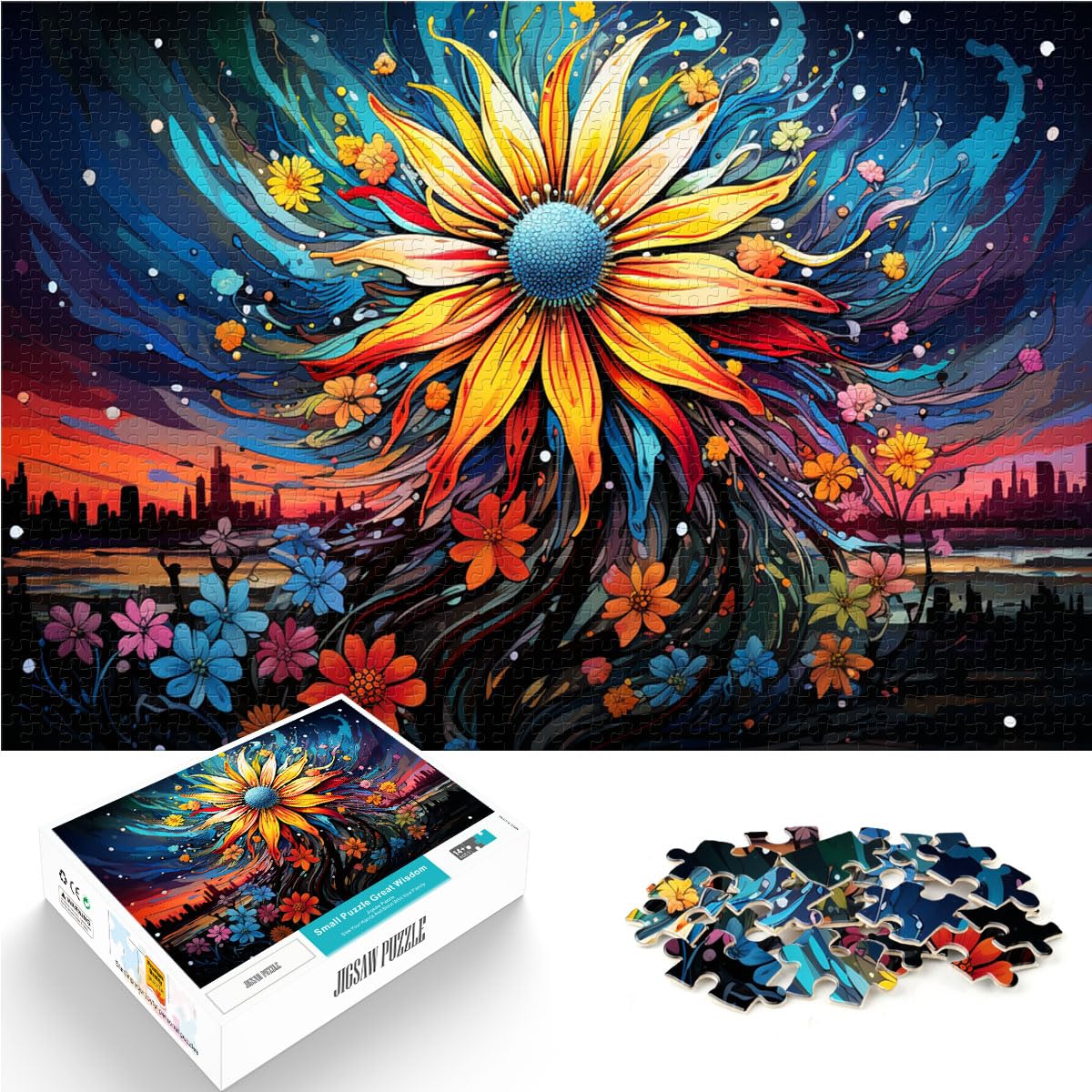 Puzzle für Puzzle Fantasie Bunte Blumen Puzzle für Erwachsene und Ren1000 Teile Holzpuzzle Tolle Geschenke für Weihnachten 1000 Stück (50x75cm)