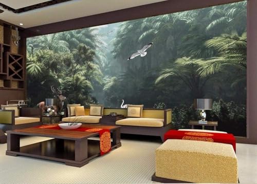 Tropische Regenwälder Raubvögel Elche 3D Tapete Poster Restaurant Schlafzimmer Wohnzimmer Sofa TV Dekorative Wand-200cm×140cm