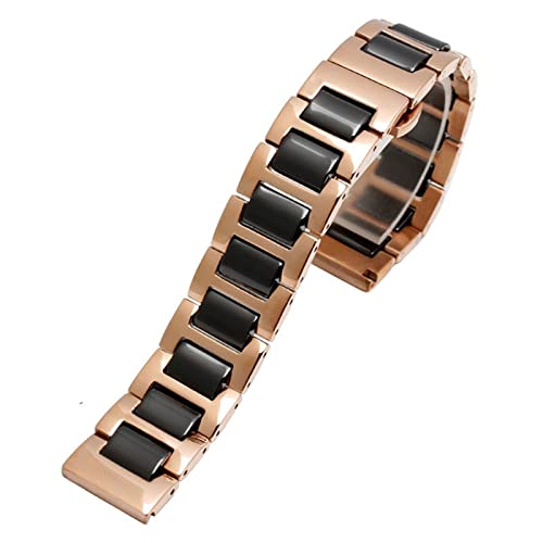 SCRUBY Für Frauen Mann Keramikarmband Edelstahl Kombination Watchband 12 14 15 16 18 20 22mm Gurt Fashion Watch Watchwatch Band(Rose gold black,14mm)