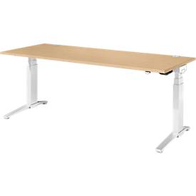 Schäfer Shop Genius Schreibtisch PLANOVA ERGOSTYLE, elektrisch höhenverstellbar, Rechteck, C-Fuß, B 2000 x T 800 x H 645-1305 mm, Ahorn/weiß