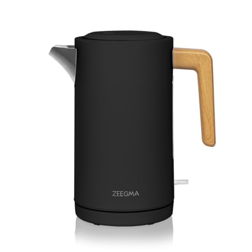 ZEEGMA KETLEE 1,7 L Kabelloser elektrischer Wasserkocher für Tee und Kaffee, 2200 Watt, Wasserstandsanzeige, automatische Abschaltung, Edelstahl, Modernes elegantes Design