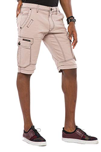 Cipo & Baxx Herren Shorts Capri Bermuda Kurze Hose Jeansshorts Cargotaschen Denim CK188 Beige W33