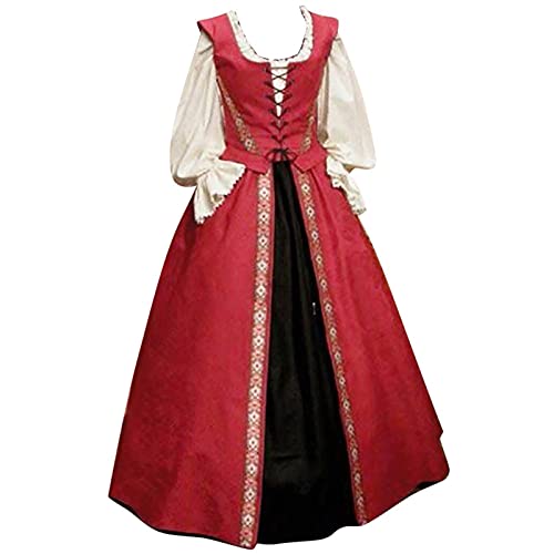 Mittelalter Gewandung Damen Renaissance Gotisch Maxikleid Karneval Halloween Party Prinzessin Kostüm Gothic Kleidung Halloween Kostüm Fasching Karneval Party Cosplay Kleid A-Line Ärmellose Kleid