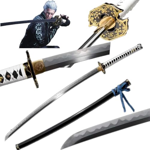 MAUXpIAO sword Devil May Cry 5 Virgil Anime Cosplay Sword Warrior Yamato Sword/Dante Rebellion, 42.9 inch Katana Sword Real, Fully Handmade Top Katana Sword schwerter/A/42.9in