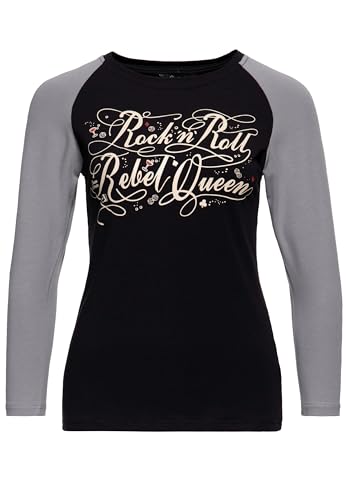 Queen Kerosin Damen Longsleeve | Rockabella | 3/4-Arm | 50S | Slim Fit | Front-Print | Retro | Vintage| Rebel| Raglan| T-Shirt Rock'n'roll Rebel Queen