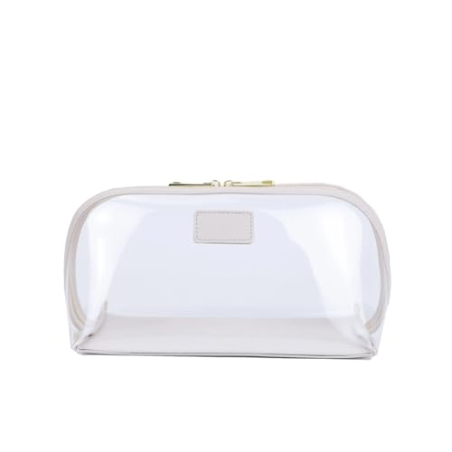 Transparenter Kulturbeutel Reise-Kosmetiktaschen-Set aus echtem Leder, wasserdichte Make-up-Pinsel-Aufbewahrungstasche, tragbar, transparente PVC-TPU-Kosmetiktasche(Color:Cream Big Size)