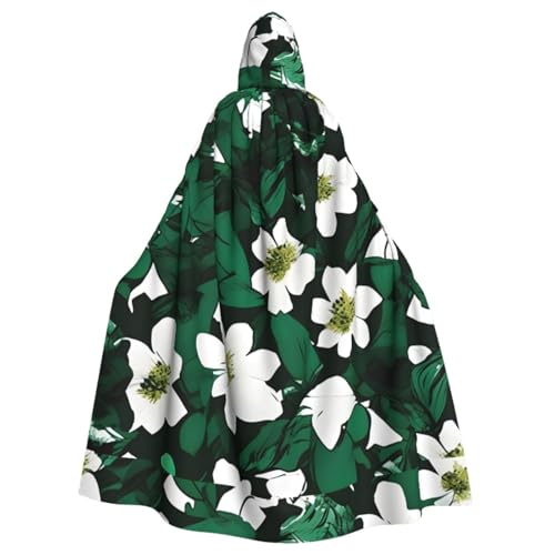 WURTON Hunter Green Floral Petals Pattern Print Hooded Cloak Halloween Cloak Festive Needs Cosplay Maskerade Mottopartys 185 cm