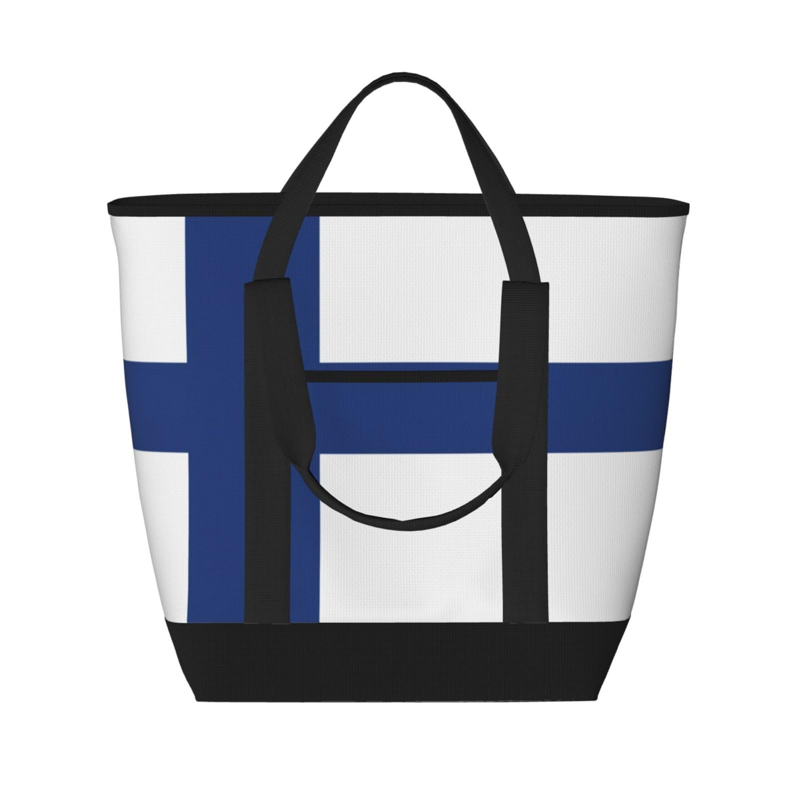 YQxwJL Einkaufstasche mit finnischer Flagge, großes Fassungsvermögen, isolierte Lunchtasche, wiederverwendbare Einkaufstasche mit Reißverschluss für Damen und Herren