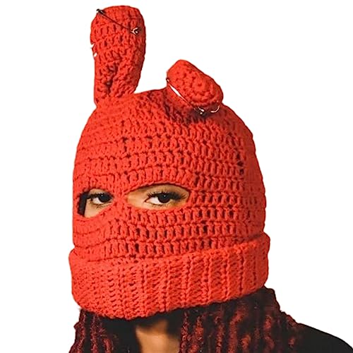 MEELYHOME Sturmhaube, niedliches Kaninchen, gehäkelt, Mütze für Damen und Herren, Bild-Requisiten, Ohrkappe, Cosplay, Halloween, Party, Strickmützen für Frauen