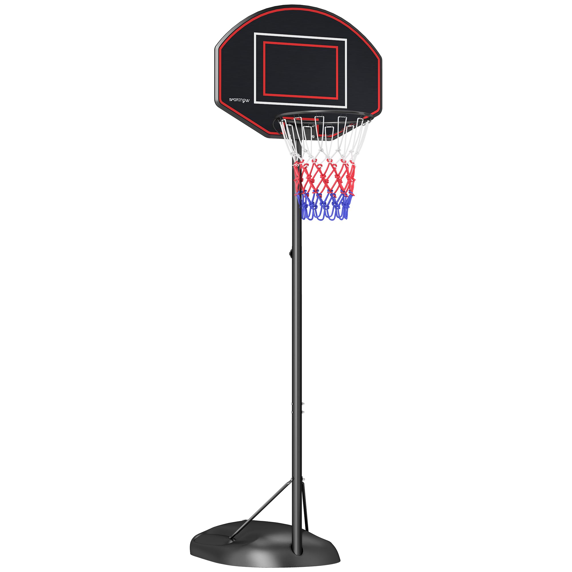 SPORTNOW Basketballkorb mit Ständer, 221-282 cm Höhenverstellbar Basketballständer mit Bruchsicherer Rückwand und Rädern, Basketballanlage für Erwachsene, Stahl, Schwarz