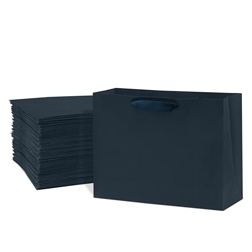 Prime Line Packaging 40,6 x 15,2 x 30,5 cm, blaue Geschenktüten mit Schleifengriffen, große marineblaue Kraftpapier-Einkaufstaschen für kleine Unternehmen, Boutique, Großpackung