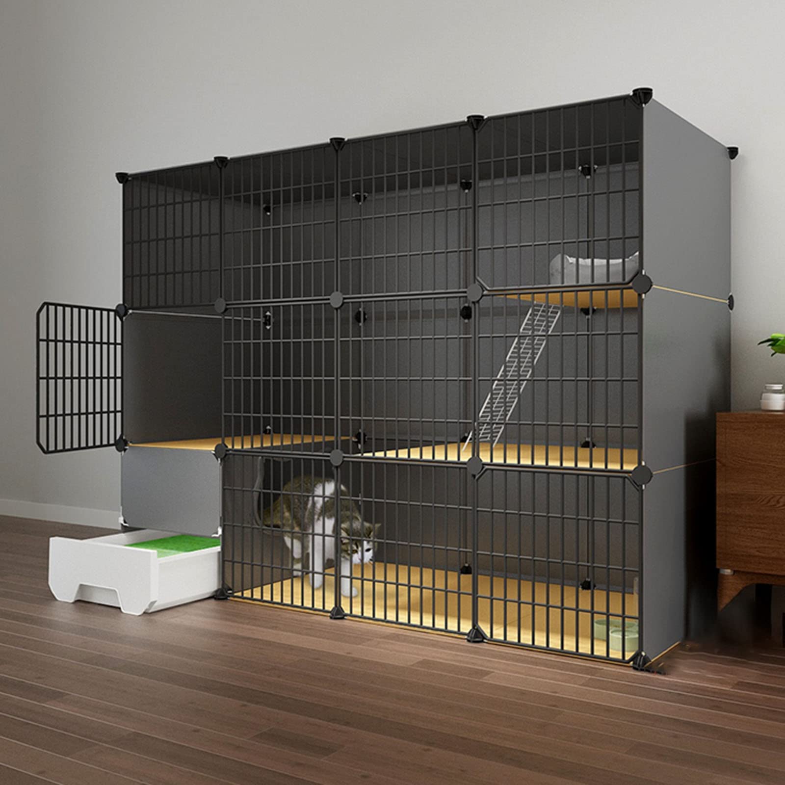 Katzenkäfig, Katzenkiste, Katzengehege für den Innenbereich, DIY-Katzenlaufstall, Catio, abnehmbarer Katzenlaufstall aus Metalldraht, großer Auslaufbereich, ideal für 1–2 Katzen, S