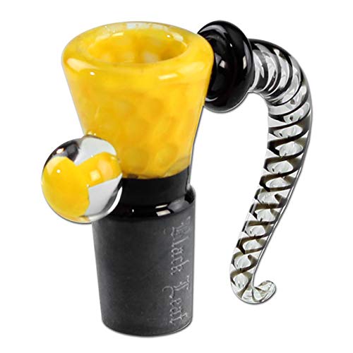 Black Leaf Glaskopf mit Siebchen | Glaskunstkopf NS 19 Wirbel | Bongkopf aus Borosilikatglas für Glas Bongs | Chillum Adapter Steckkopf 18,8 | Punkte Gelb