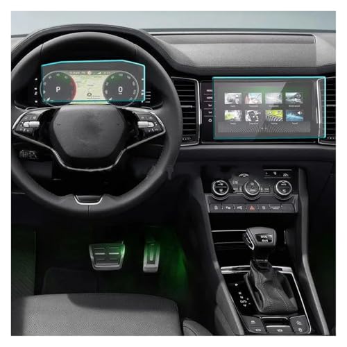 Für Skoda Für Kodiaq 2021 Zubehör Auto Navigtion Gehärtetem Glas LCD Screen Schutz Film Aufkleber Dashboard Schutz Navigation Schutzfolie Navigations-Displayschutz(GPS and Instrument)