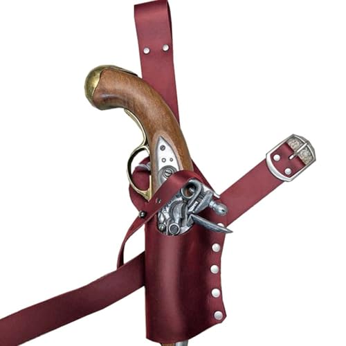 MDFCZXP Universal Pistole Pistole Holster - Renaissance Piraten Gürtel Holster PU Leder Steinschlosshalter Scheide Drop Leg Oberschenkel Harness,Rot,20cm