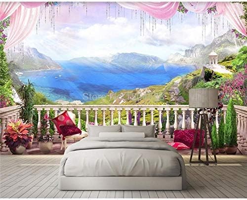 XLMING Balkon Berg Meer Landschaft Natur Landschaft Malerei Und Zeichnung Küche Esszimmer Arbeitszimmer Wohnzimmer TV Hintergrund Wand 3D Tapete-350cm×256cm