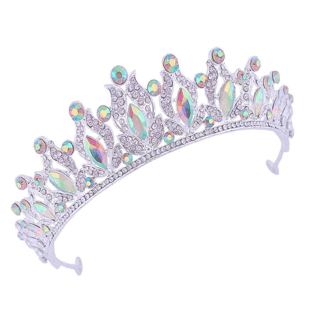 AIHEDOUJ Farbige Diamant-Kristallkrone, Brautschal, Haarschmuck für Abschlussball, Braut, Kopfschmuck für Hochzeitsschleier, glitzernde Brautkrone, Braut-Tiara, Kronenkamm